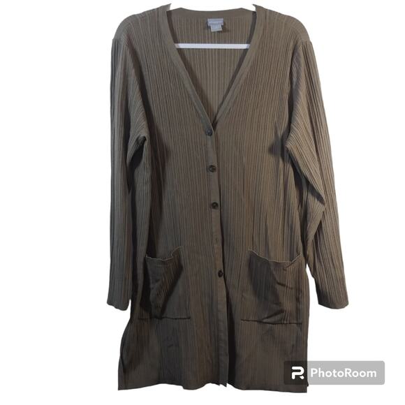 Chico's Flat-Back Ribbed Cardigan Tan Casual Office Size XL - Picture 1 of 12